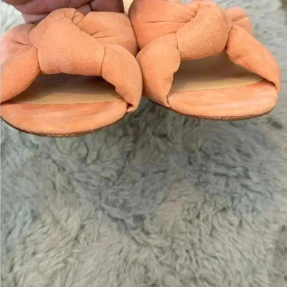 Loeffler Randall Size 7 Elsie Knotted Slide Sandal Blush Pink Suede Block Heel - Picture 6 of 13